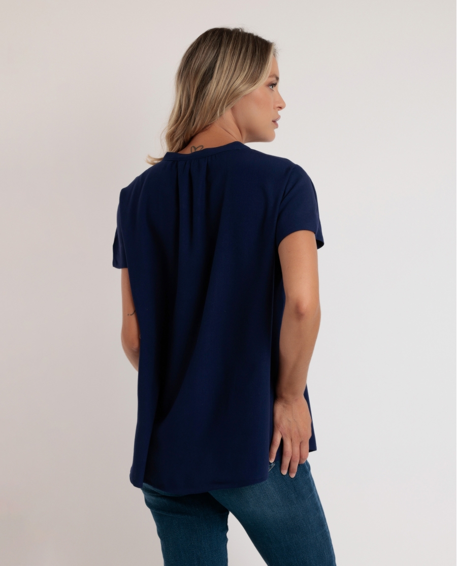 ADMAS Camisa Manga Corta Fluida para Mujer MARINO ADMAS Camisa Manga Corta Fluida para Mujer MARINO