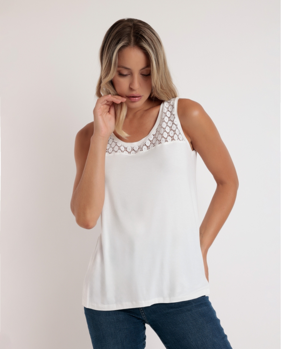 ADMAS Camiseta Sin Mangas Lace para Mujer BLANCO ADMAS Camiseta Sin Mangas Lace para Mujer BLANCO