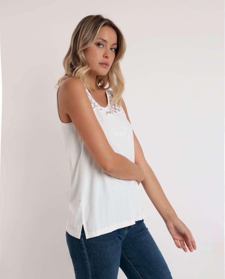 ADMAS Camiseta Sin Mangas Lace para Mujer BLANCO ADMAS Camiseta Sin Mangas Lace para Mujer BLANCO