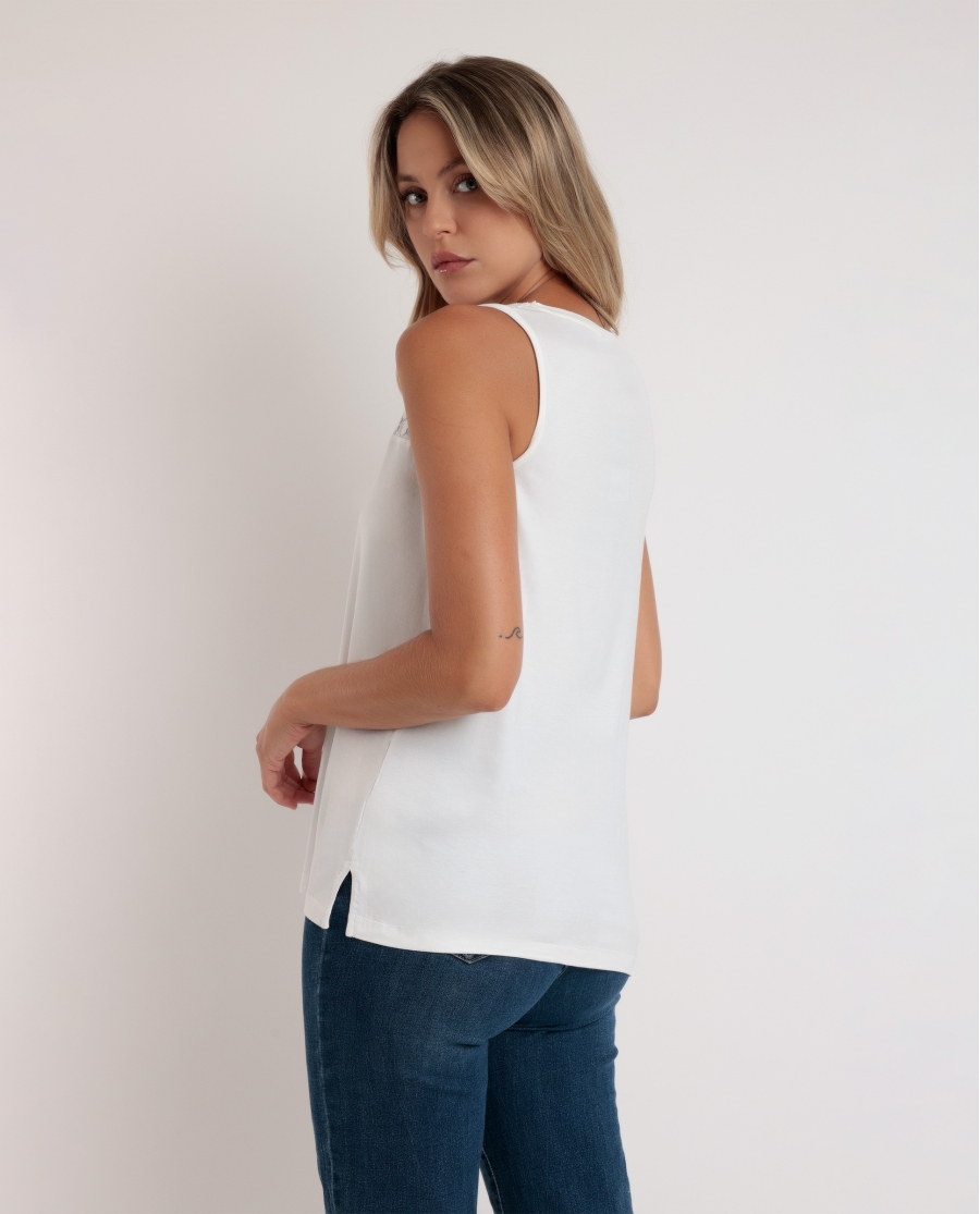 ADMAS Camiseta Sin Mangas Lace para Mujer BLANCO ADMAS Camiseta Sin Mangas Lace para Mujer BLANCO