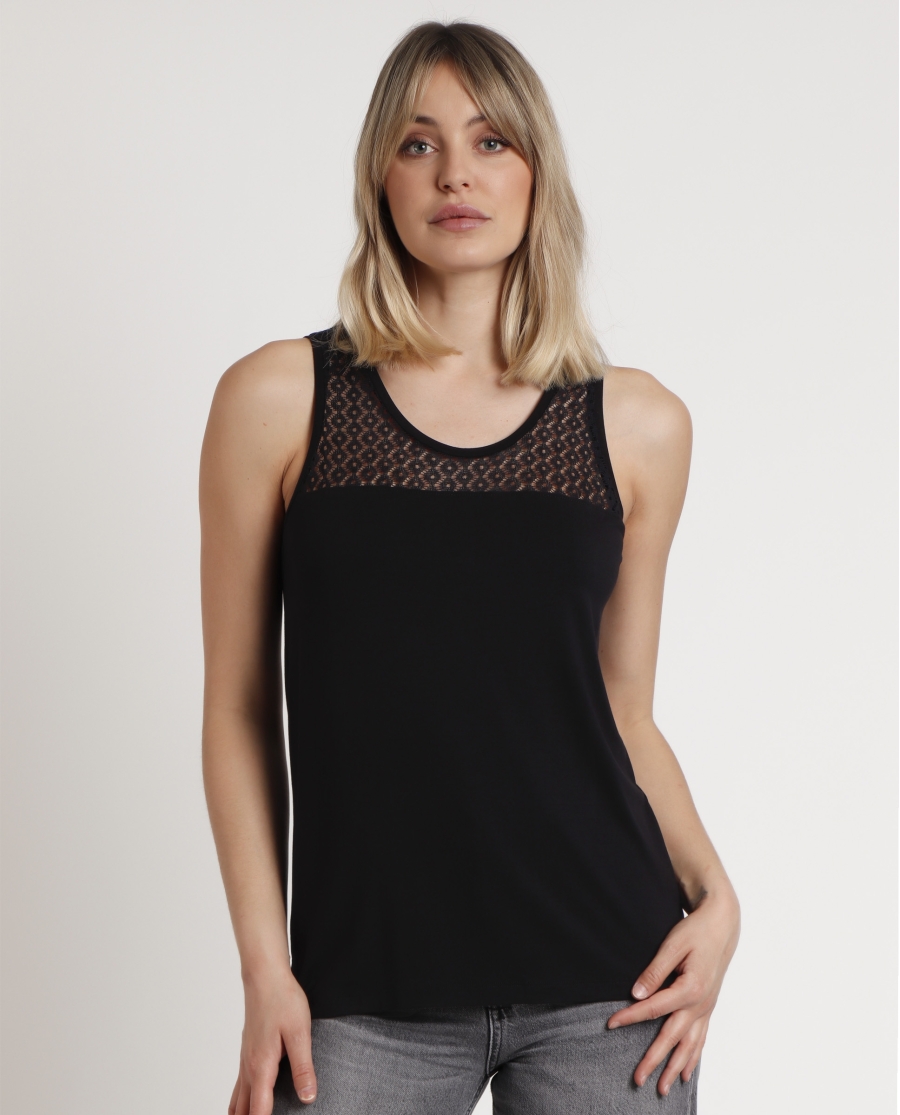 ADMAS Camiseta Sin Mangas Lace para Mujer NEGRO ADMAS Camiseta Sin Mangas Lace para Mujer NEGRO