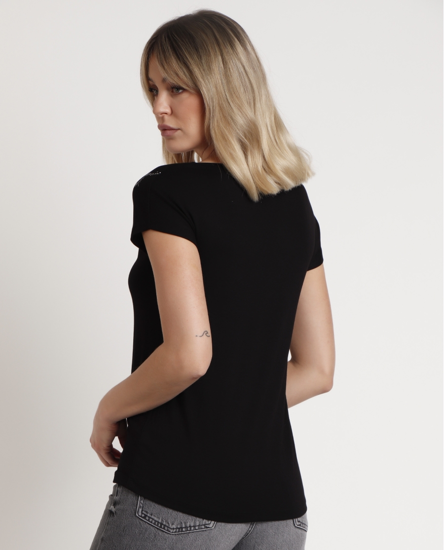 ADMAS Camiseta Manga Corta Cenefa Brillante para Mujer NEGRO ADMAS Camiseta Manga Corta Cenefa Brillante para Mujer NEGRO