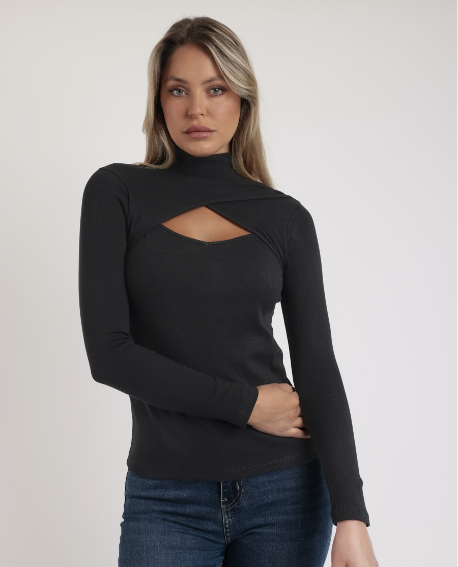 ADMAS Camiseta Manga Larga Cuello Cruzado para Mujer NEGRO ADMAS Camiseta Manga Larga Cuello Cruzado para Mujer NEGRO