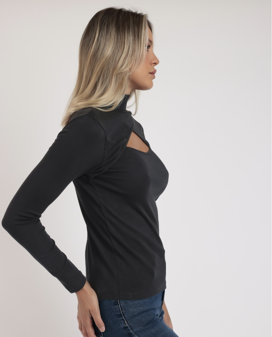ADMAS Camiseta Manga Larga Cuello Cruzado para Mujer NEGRO ADMAS Camiseta Manga Larga Cuello Cruzado para Mujer NEGRO