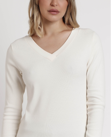 ADMAS Camiseta Manga Larga Cuello Pico para Mujer CRUDO 2