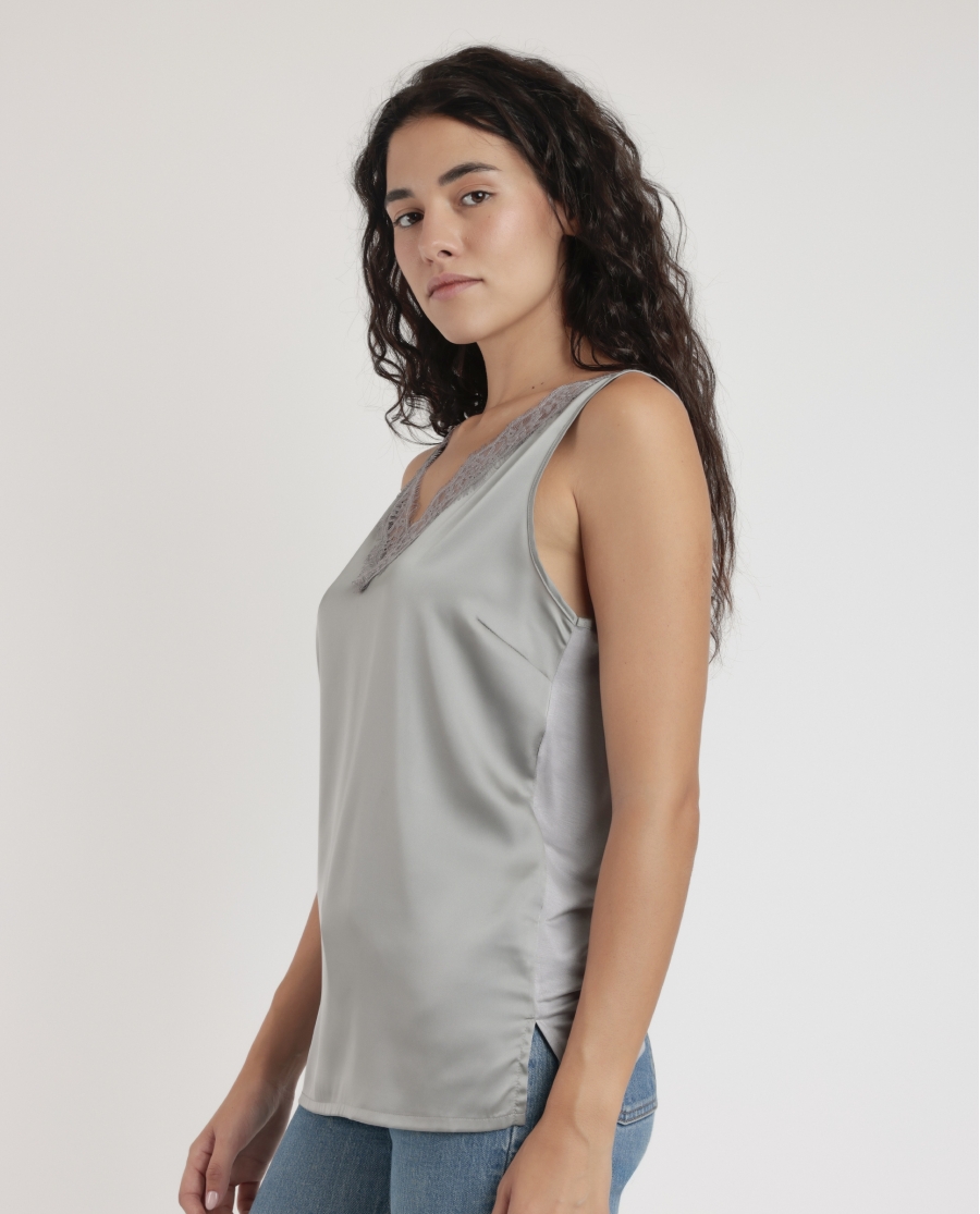 ADMAS Camiseta Sin Mangas Satin Lace para Mujer PERLA