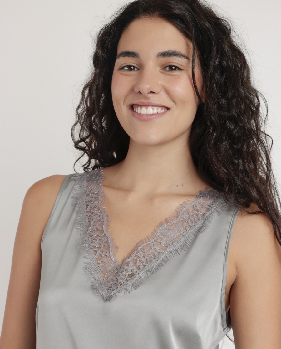 ADMAS Camiseta Sin Mangas Satin Lace para Mujer PERLA