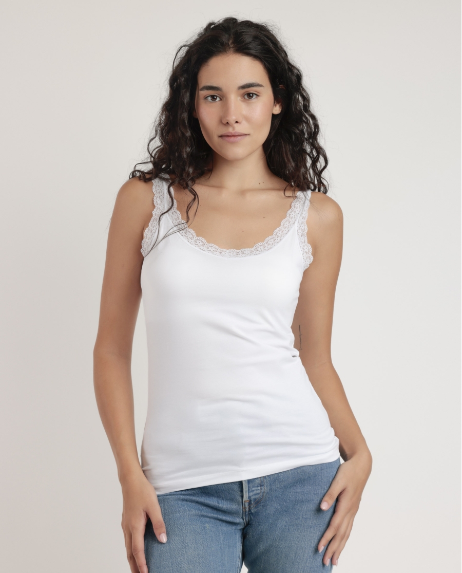 ADMAS Camiseta Tirantes Puntilla Ondas para Mujer BLANCO ADMAS Camiseta Tirantes Puntilla Ondas para Mujer BLANCO