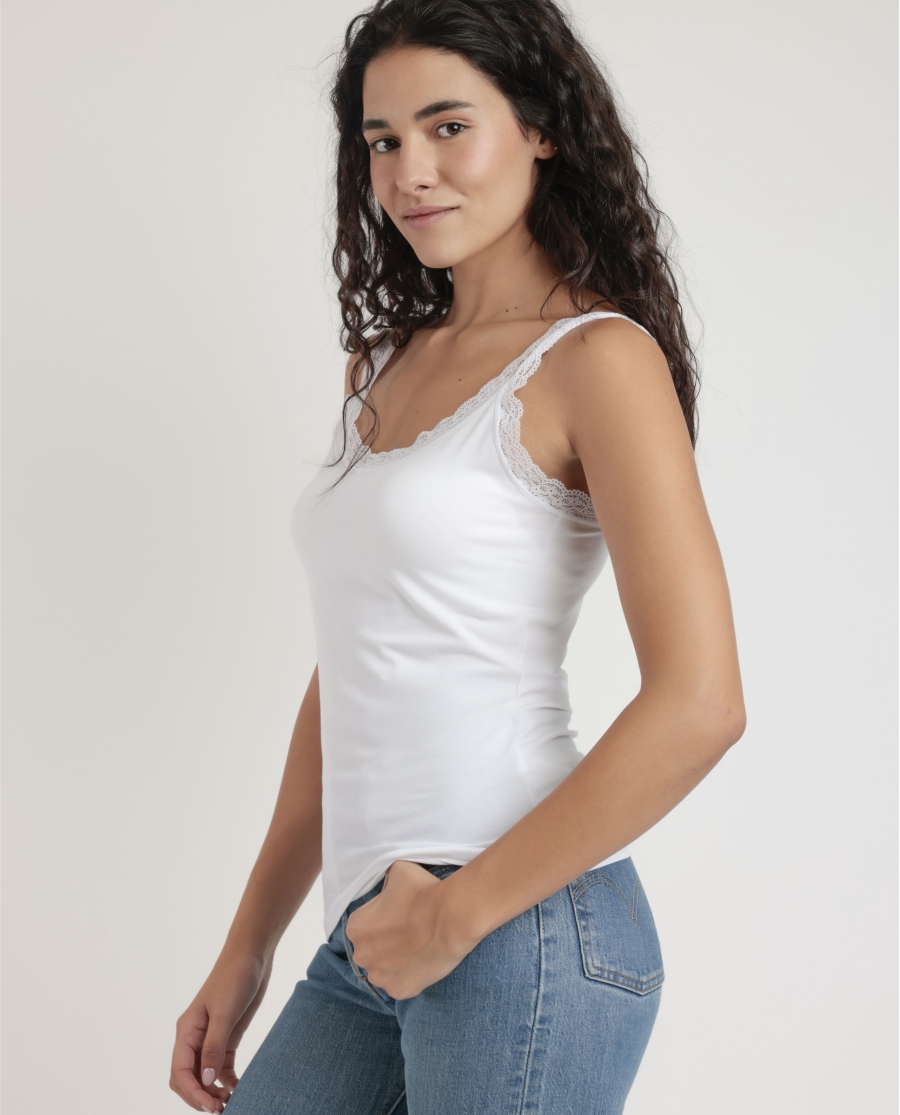 ADMAS Camiseta Tirantes Puntilla Ondas para Mujer BLANCO ADMAS Camiseta Tirantes Puntilla Ondas para Mujer BLANCO