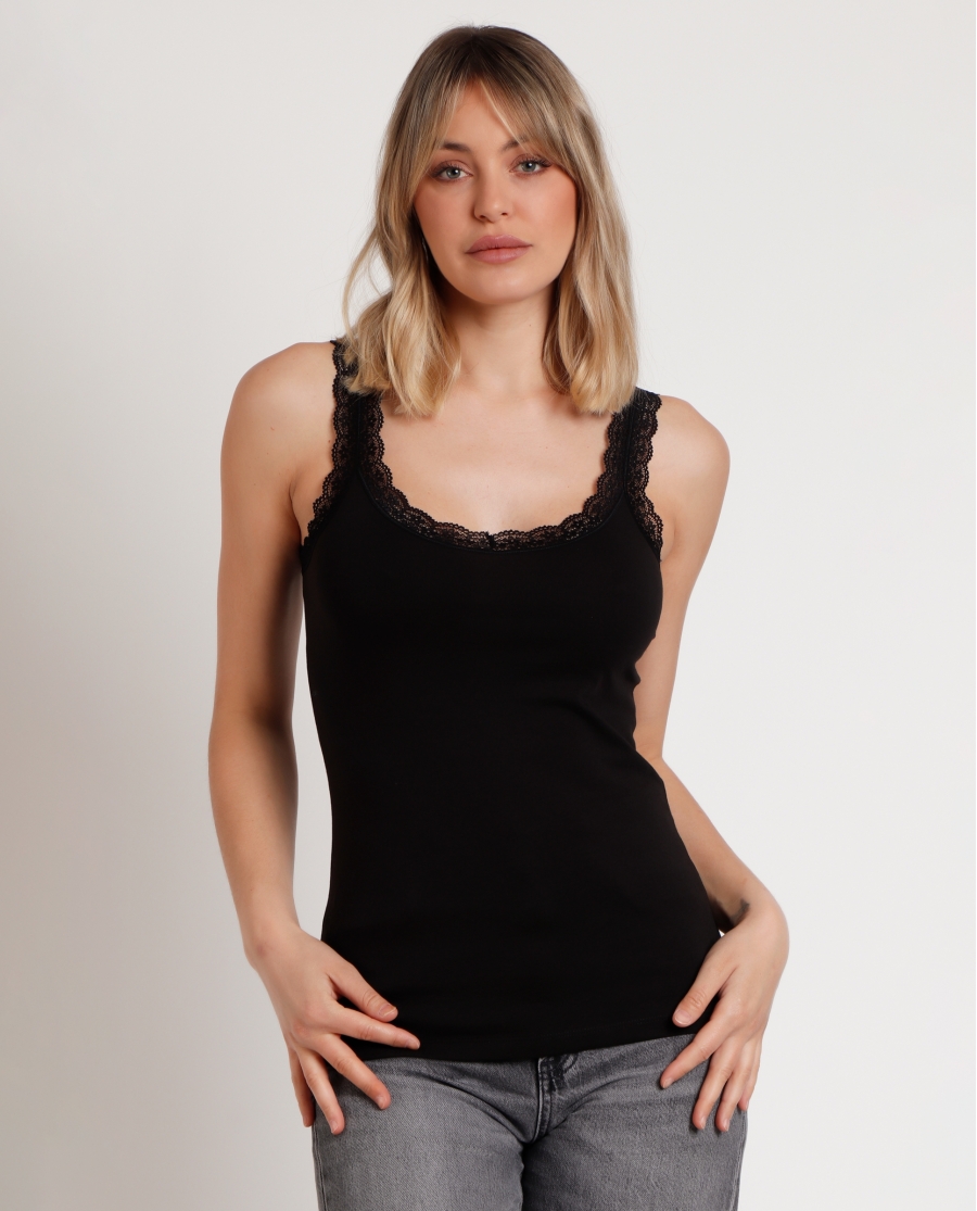 ADMAS Camiseta Tirantes Puntilla Ondas para Mujer NEGRO ADMAS Camiseta Tirantes Puntilla Ondas para Mujer NEGRO