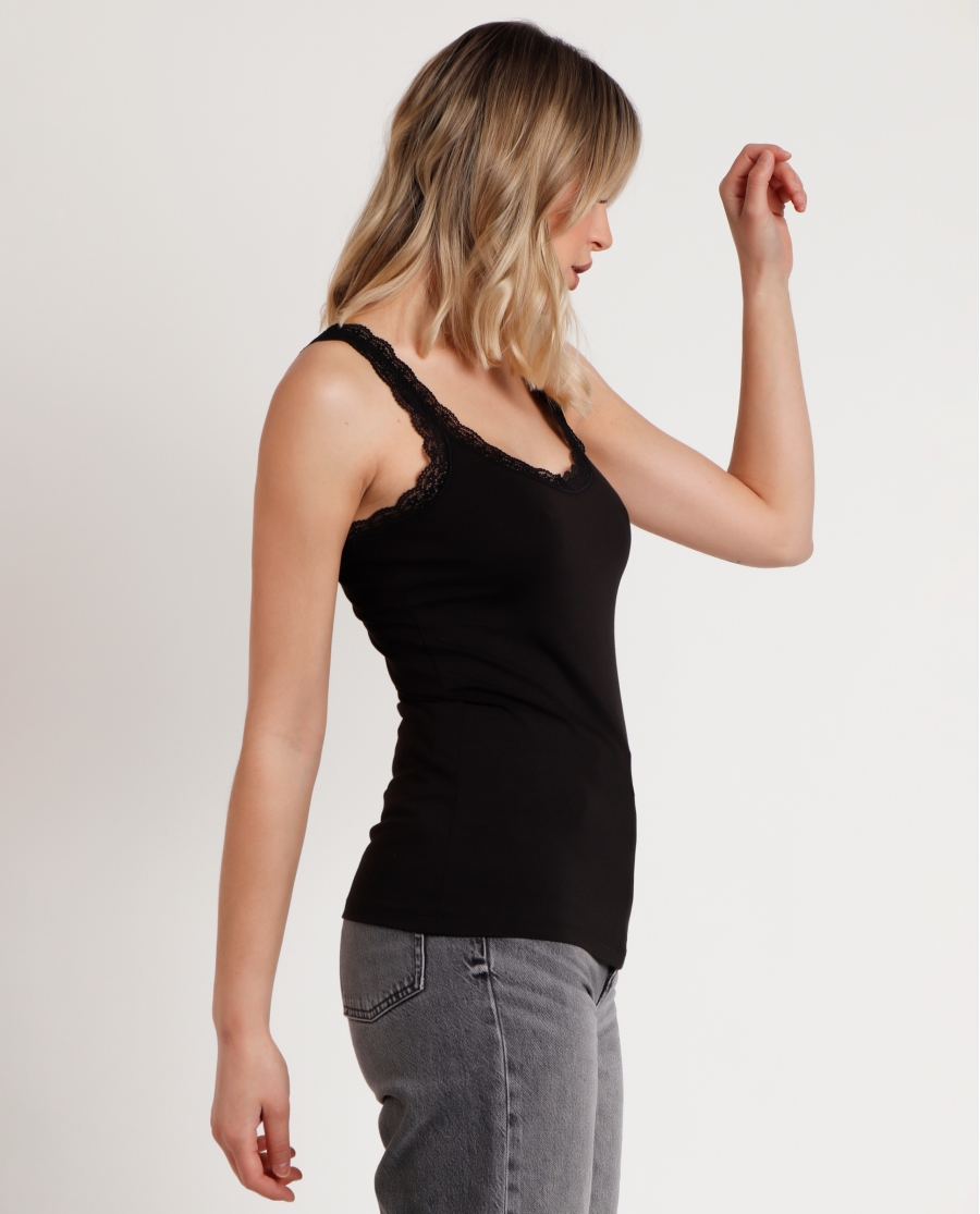 ADMAS Camiseta Tirantes Puntilla Ondas para Mujer NEGRO ADMAS Camiseta Tirantes Puntilla Ondas para Mujer NEGRO