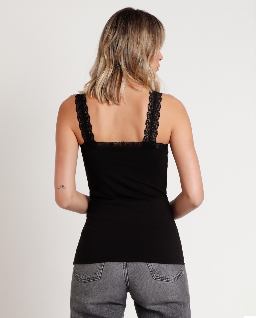 ADMAS Camiseta Tirantes Puntilla Ondas para Mujer NEGRO ADMAS Camiseta Tirantes Puntilla Ondas para Mujer NEGRO