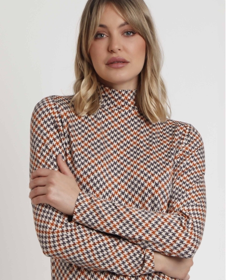 ADMAS Camiseta Manga Larga Houndstooth para Mujer CAMEL 2