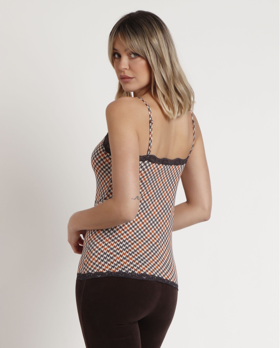ADMAS Camiseta Tirantes Houndstooth para Mujer CAMEL ADMAS Camiseta Tirantes Houndstooth para Mujer CAMEL