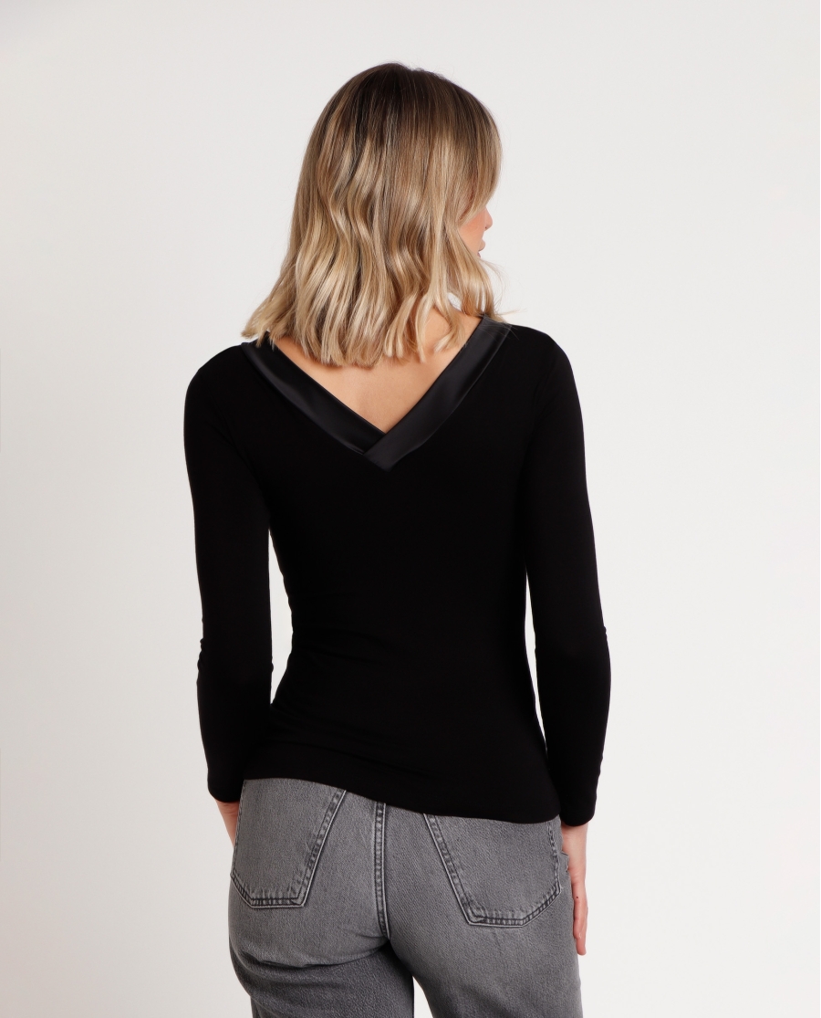 ADMAS Camiseta Manga Larga Pico Raso Ancho para Mujer NEGRO ADMAS Camiseta Manga Larga Pico Raso Ancho para Mujer NEGRO