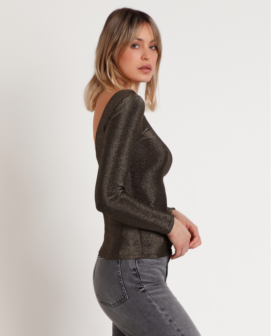 ADMAS Camiseta Manga Larga Brillos para Mujer ORO