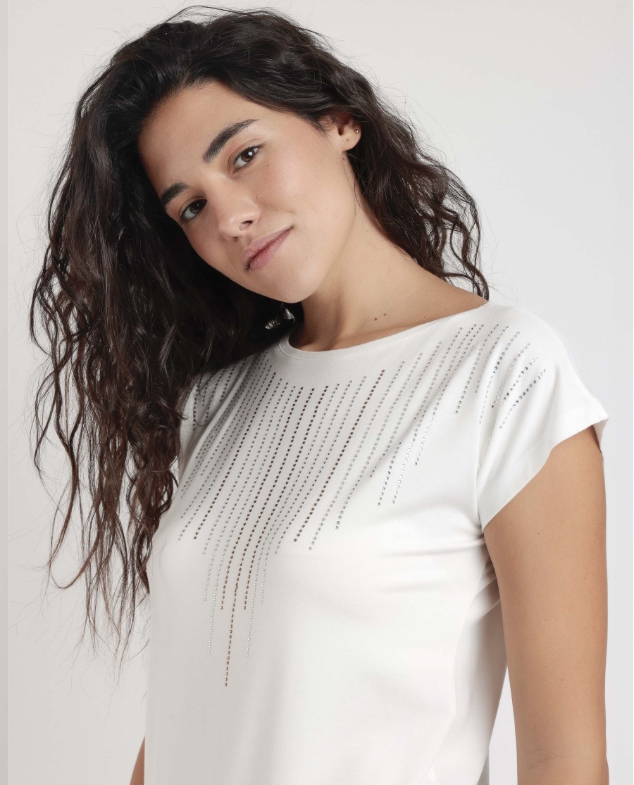 ADMAS Camiseta Manga Corta Front Stones para Mujer CRUDO