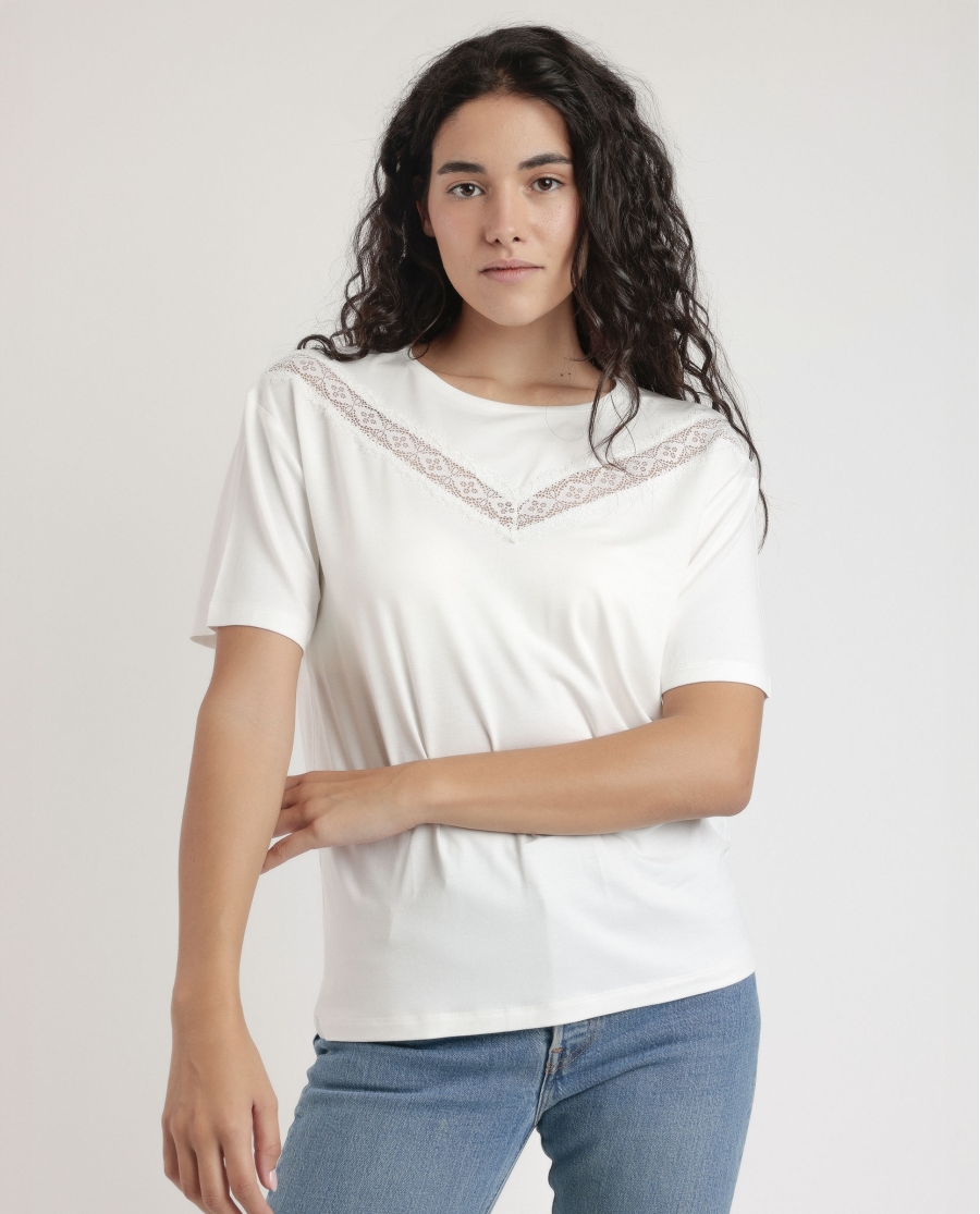 ADMAS Camiseta Manga Corta Chest Lace para Mujer CRUDO ADMAS Camiseta Manga Corta Chest Lace para Mujer CRUDO