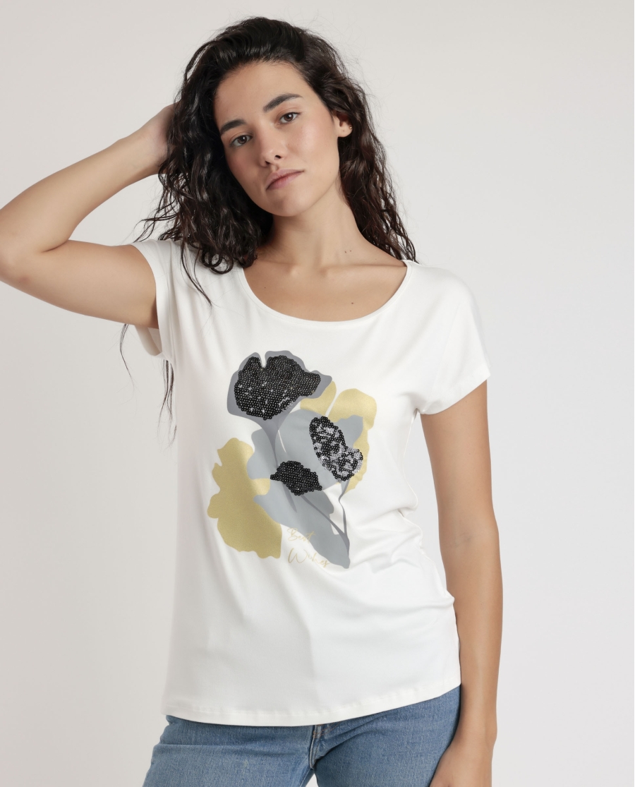 ADMAS Camiseta Manga Corta Best Wishes para Mujer CRUDO ADMAS Camiseta Manga Corta Best Wishes para Mujer CRUDO