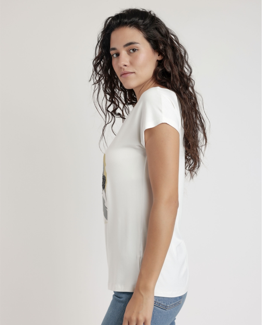 ADMAS Camiseta Manga Corta Best Wishes para Mujer CRUDO ADMAS Camiseta Manga Corta Best Wishes para Mujer CRUDO