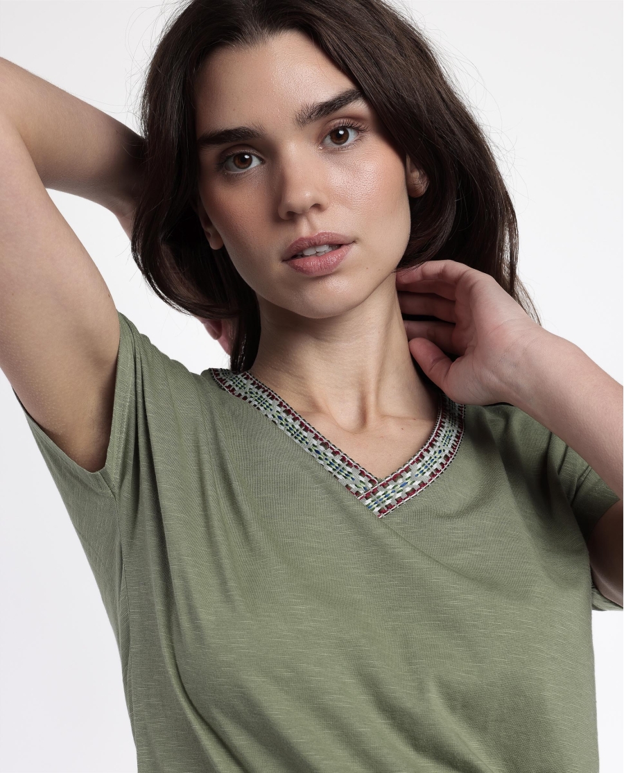 ADMAS Camiseta Manga Caída Mexico para Mujer OLIVA