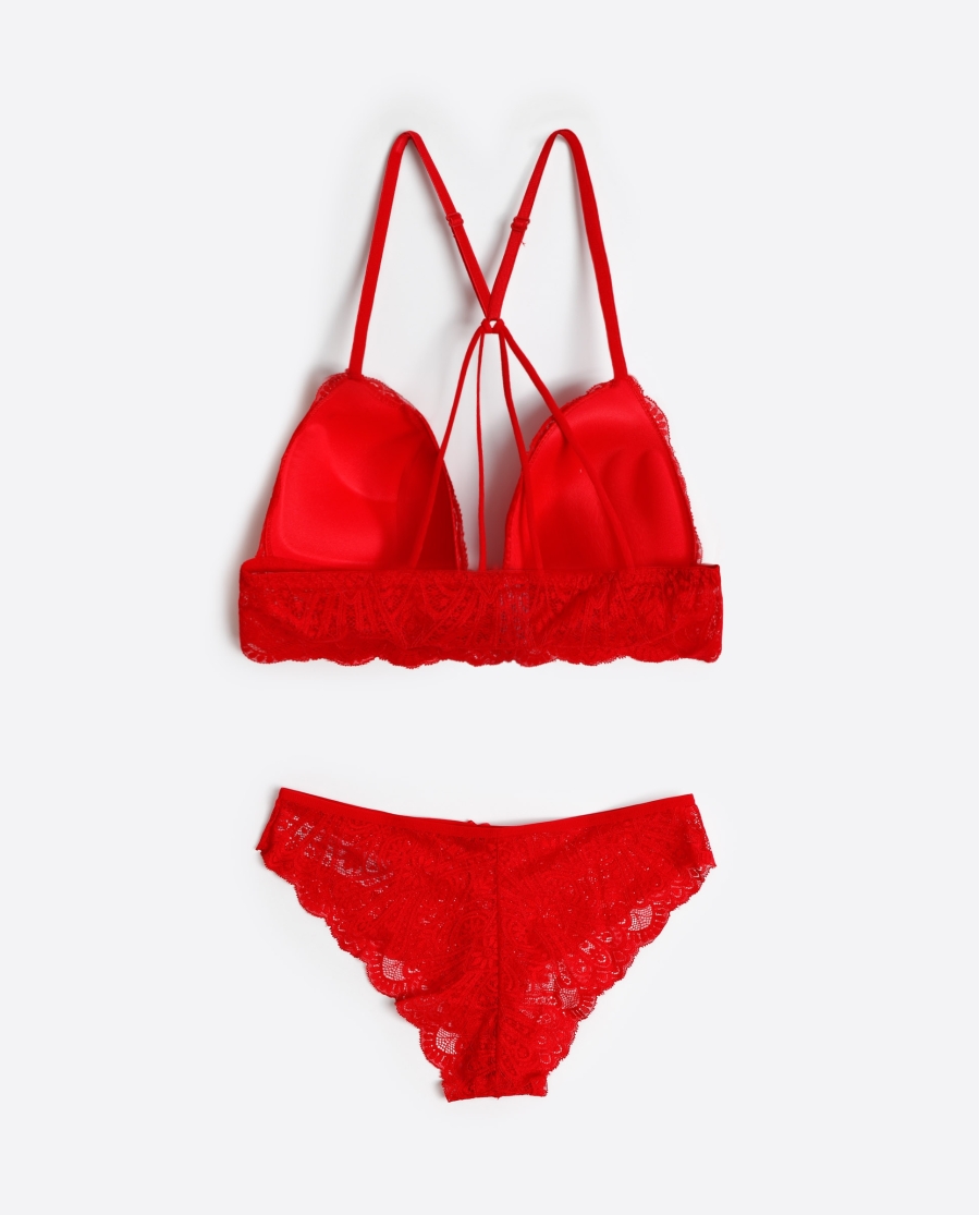 ADMAS Conjunto Top Triangulo y Braguita Puntilla para Mujer ROJO ADMAS Conjunto Top Triangulo y Braguita Puntilla para Mujer ROJO