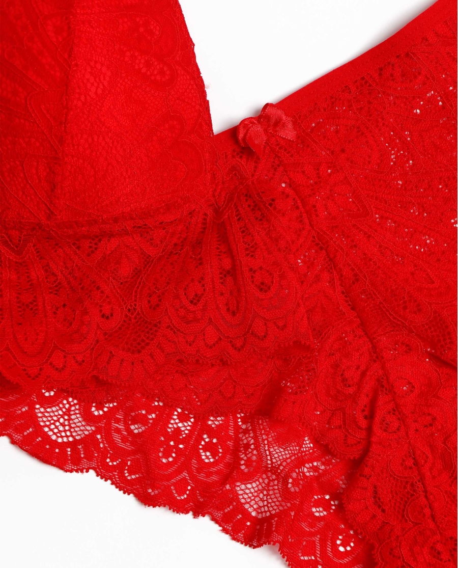 ADMAS Conjunto Top Triangulo y Braguita Puntilla para Mujer ROJO ADMAS Conjunto Top Triangulo y Braguita Puntilla para Mujer ROJO