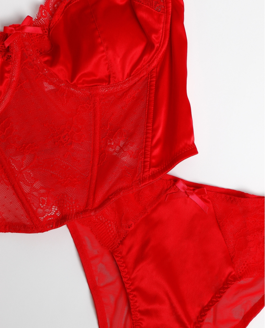 ADMAS Conjunto Top Corsé y Braguita para Mujer ROJO ADMAS Conjunto Top Corsé y Braguita para Mujer ROJO