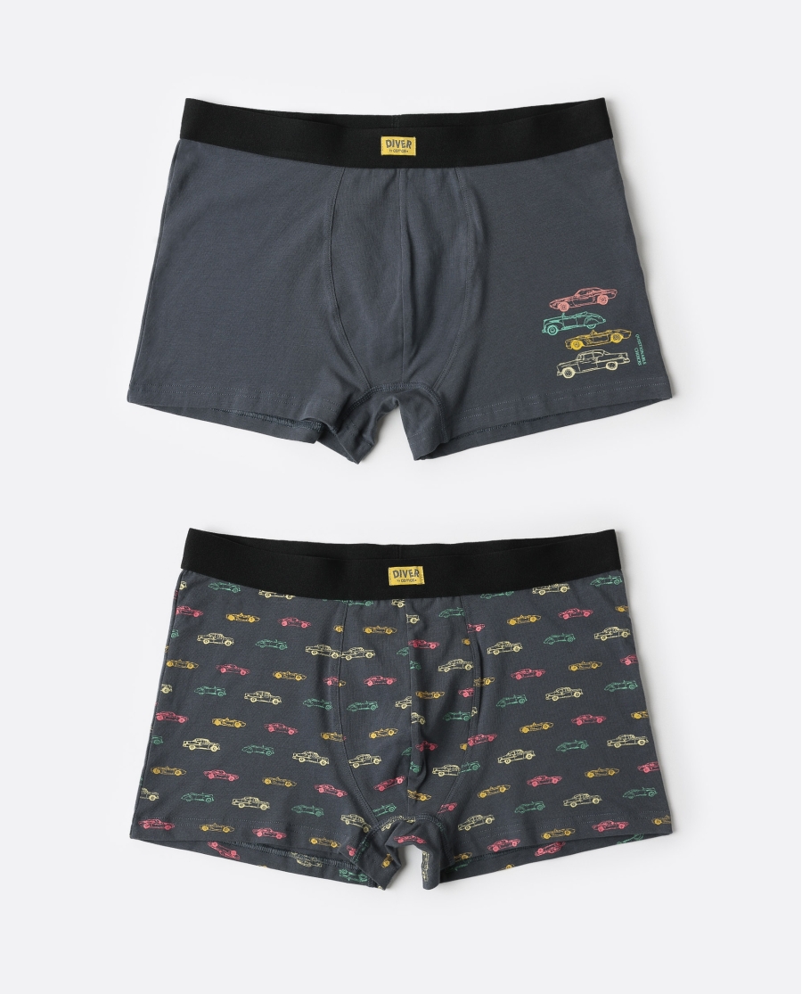 DIVER Calzoncillo/Boxer Cars para Hombre, (Caja de 2 unidades) PACK FANTASIA DIVER Calzoncillo/Boxer Cars para Hombre, (Caja de 2 unidades) PACK FANTASIA
