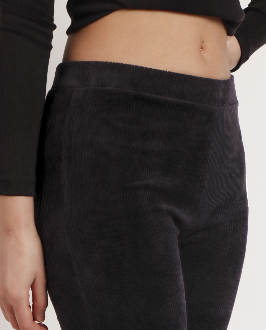 ADMAS Pantalón Elástico Largo Campana Corduroy para Mujer NEGRO