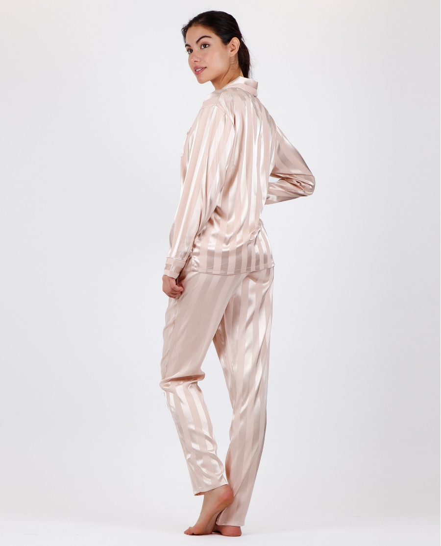 ADMAS CLASSIC Pijama Novia Abierto Manga Larga Satin Stripes para Mujer NUDE ADMAS CLASSIC Pijama Novia Abierto Manga Larga Satin Stripes para Mujer NUDE