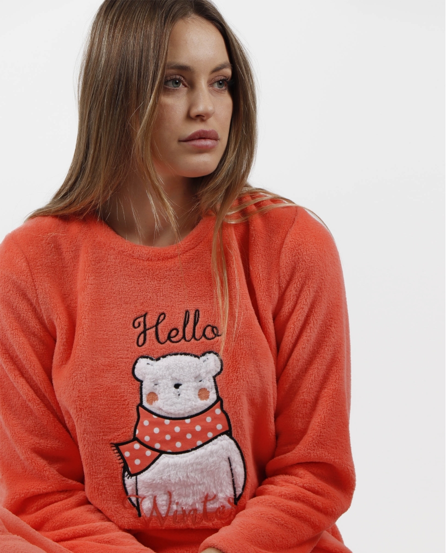 ADMAS Pijama Calentito Manga Larga Hello Winter para Mujer CORAL ADMAS Pijama Calentito Manga Larga Hello Winter para Mujer CORAL