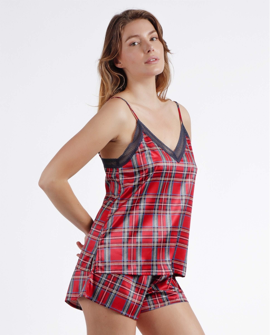 ADMAS CLASSIC Pijama Tirantes Scottish Fashion para Mujer ROJO
