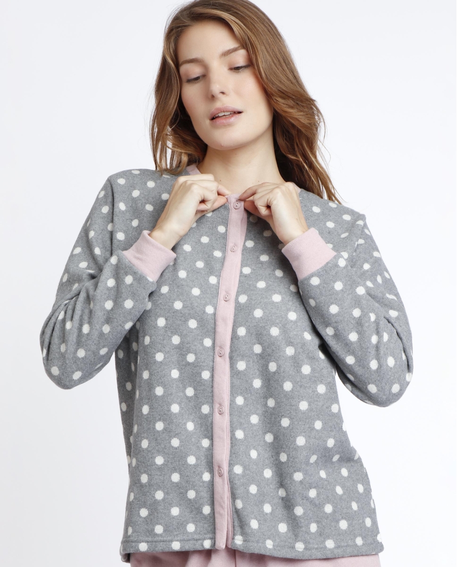 ADMAS Pijama Abierto Manga Larga Sweet Dots B para Mujer GRIS JASPE ADMAS Pijama Abierto Manga Larga Sweet Dots B para Mujer GRIS JASPE