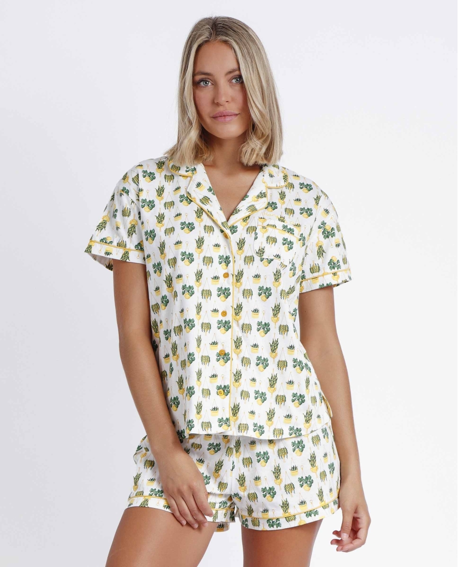 ADMAS Pijama Abierto Manga Corta Hanging Out para Mujer AMARILLO ADMAS Pijama Abierto Manga Corta Hanging Out para Mujer AMARILLO