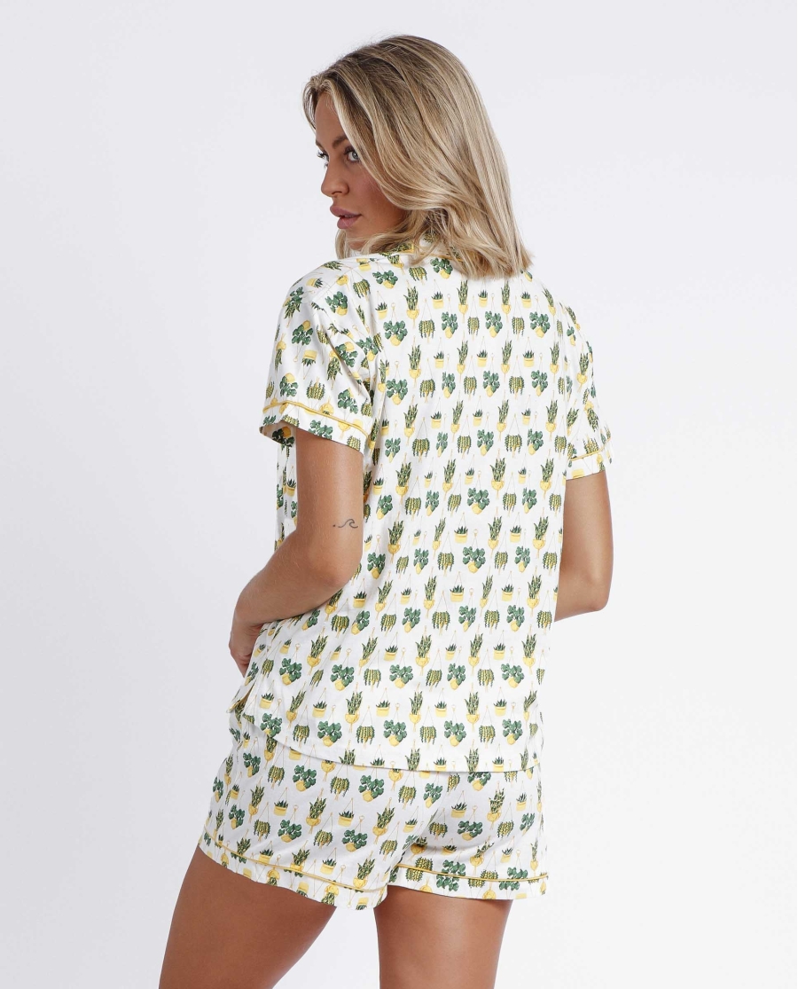 ADMAS Pijama Abierto Manga Corta Hanging Out para Mujer AMARILLO ADMAS Pijama Abierto Manga Corta Hanging Out para Mujer AMARILLO
