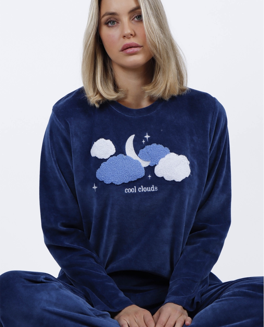 ADMAS Pijama Terciopelo Manga Larga Cloudy Nights para Mujer AZUL ADMAS Pijama Terciopelo Manga Larga Cloudy Nights para Mujer AZUL