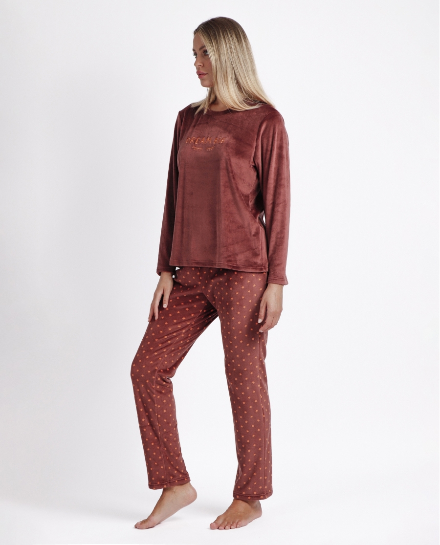 ADMAS Pijama Terciopelo Manga Larga Dream Big para Mujer CHOCOLATE ADMAS Pijama Terciopelo Manga Larga Dream Big para Mujer CHOCOLATE
