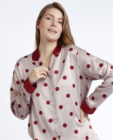 ADMAS CLASSIC Pijama Abierto Manga Larga Satin Elegant Dots para Mujer BURDEOS 2