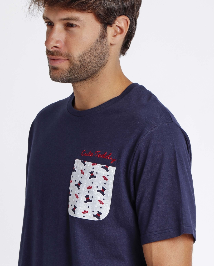 ADMAS Pijama Manga Corta Cute Teddy para Hombre MARINO