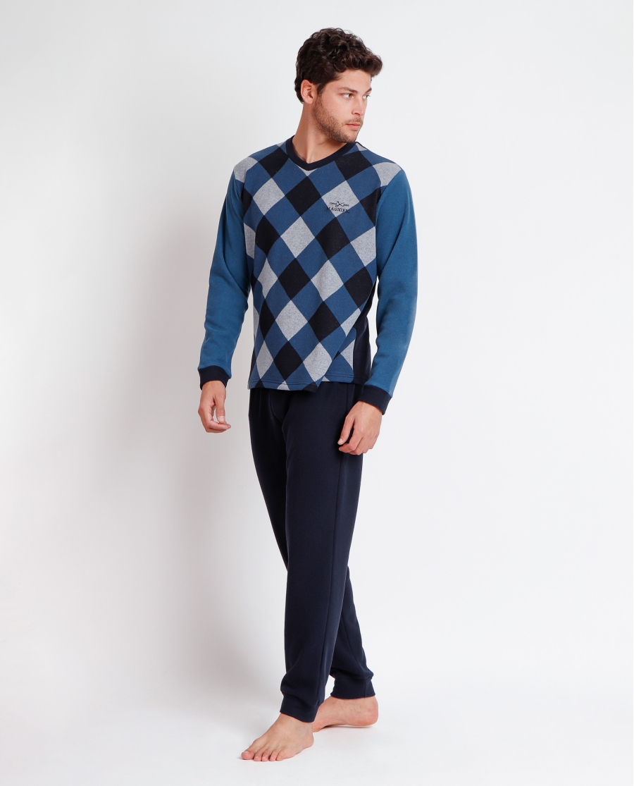 ADMAS MAGNIFIC Pijama Manga Larga Harlequin para Hombre AZUL