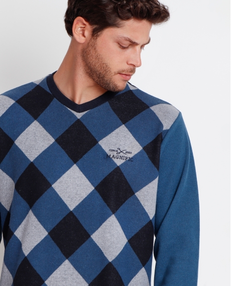 ADMAS MAGNIFIC Pijama Manga Larga Harlequin para Hombre AZUL 2