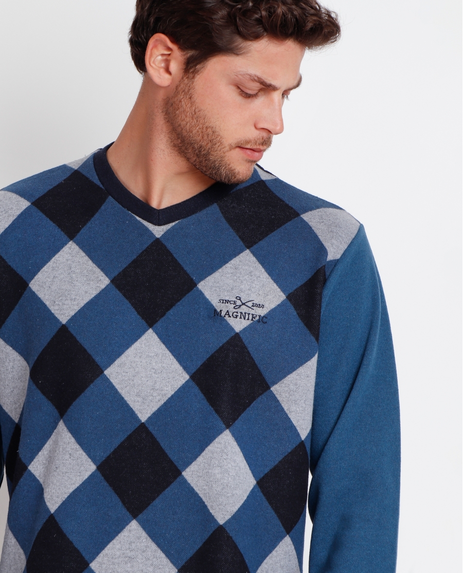 ADMAS MAGNIFIC Pijama Manga Larga Harlequin para Hombre AZUL