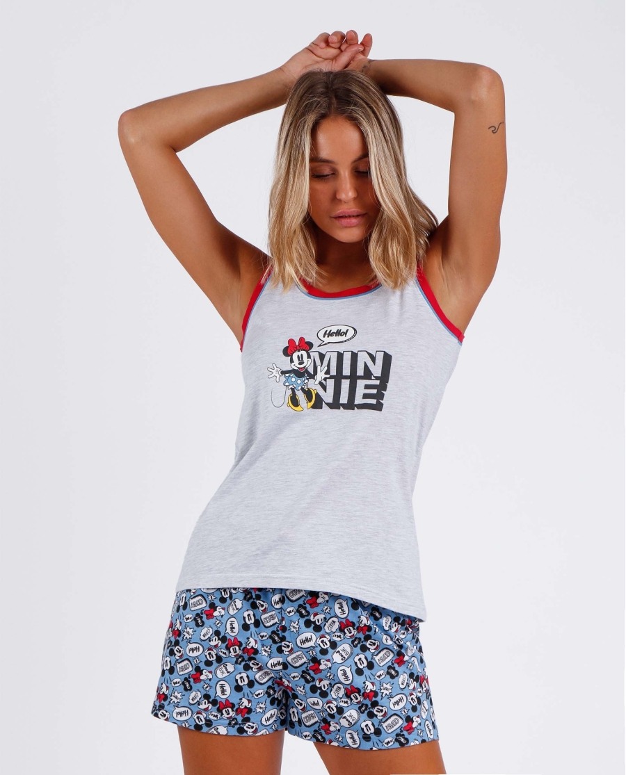 DISNEY Pijama Sin Mangas Hello Mickey para Mujer GRIS JASPE DISNEY Pijama Sin Mangas Hello Mickey para Mujer GRIS JASPE