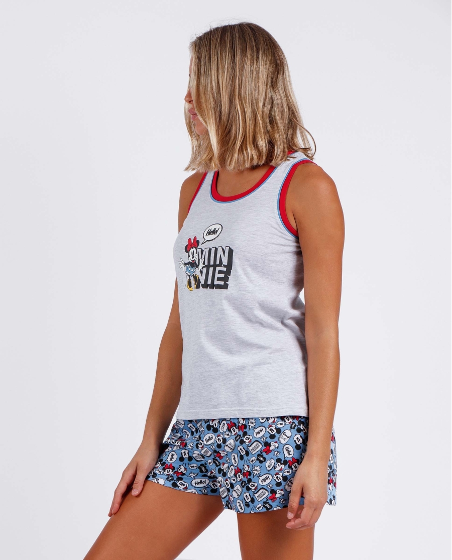 DISNEY Pijama Sin Mangas Hello Mickey para Mujer GRIS JASPE DISNEY Pijama Sin Mangas Hello Mickey para Mujer GRIS JASPE