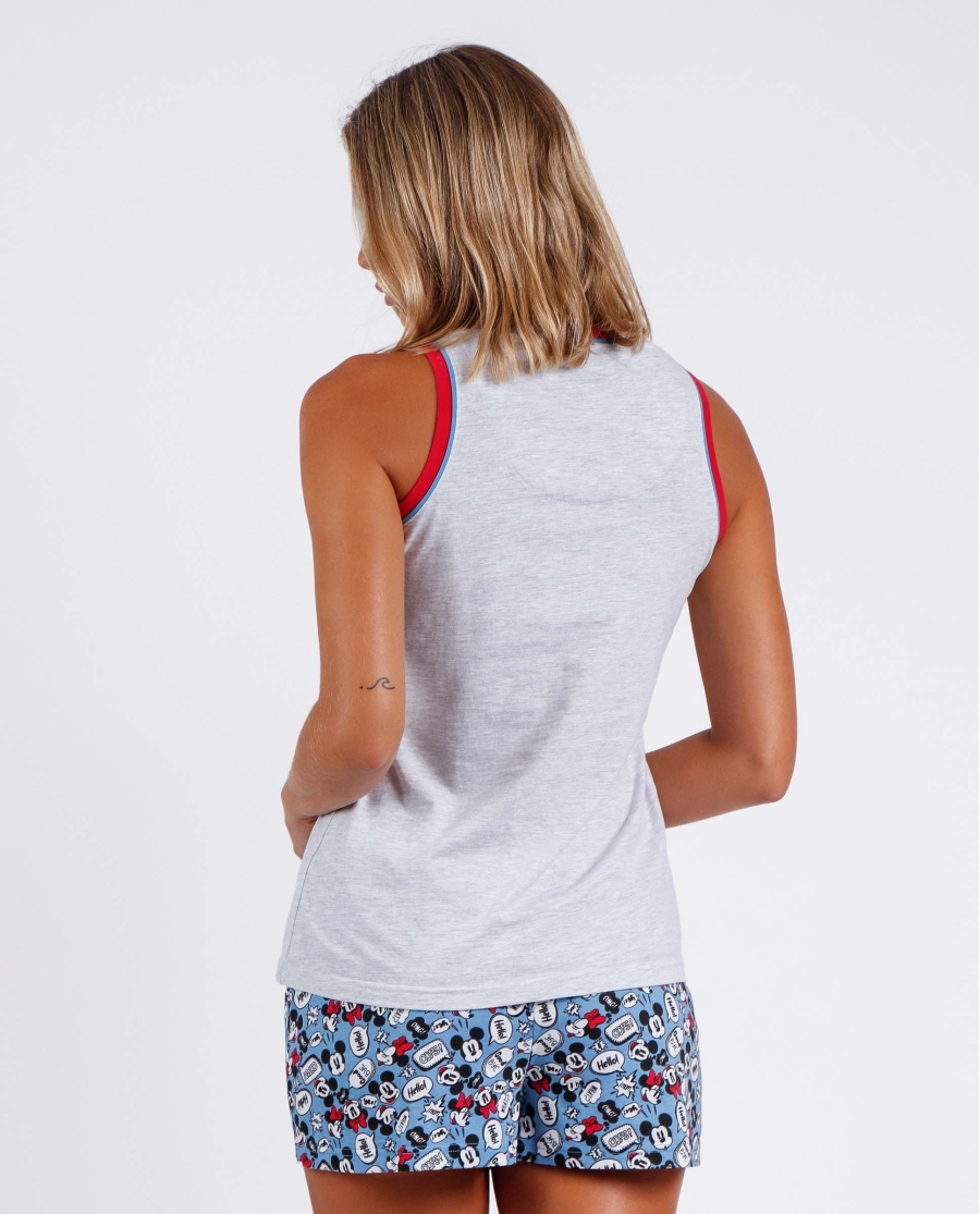 DISNEY Pijama Sin Mangas Hello Mickey para Mujer GRIS JASPE DISNEY Pijama Sin Mangas Hello Mickey para Mujer GRIS JASPE
