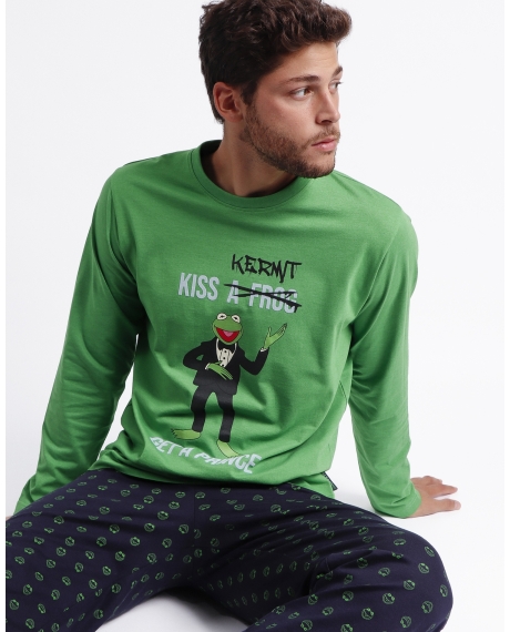 DISNEY Pijama Manga Larga Kermit Kiss para Hombre VERDE 2
