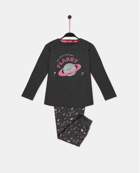DIVER Pijama Manga Larga Planet para Niña GRIS JASPE