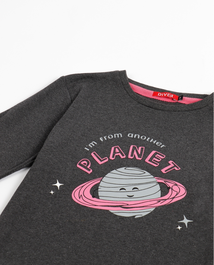 DIVER Pijama Manga Larga Planet para Niña GRIS JASPE DIVER Pijama Manga Larga Planet para Niña GRIS JASPE