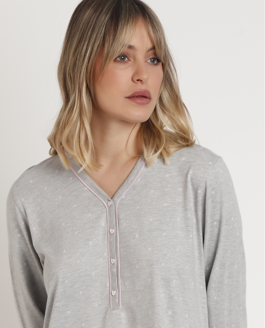 ADMAS CLASSIC Camisola Manga Larga Pink Hearts para Mujer GRIS JASPE ADMAS CLASSIC Camisola Manga Larga Pink Hearts para Mujer GRIS JASPE